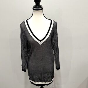 Ricki's Black and White V-Neck Sweater with Sporty Trim